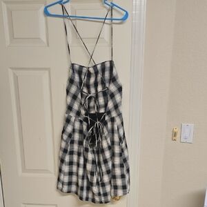Lulu's Black and White Plaid Backless Dress
